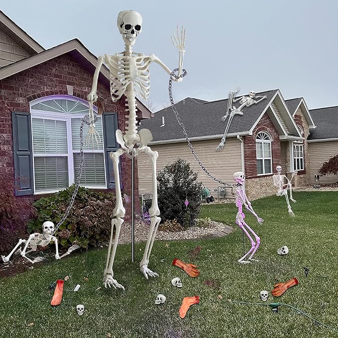 7.9ft/240cm Giant Skeleton Halloween Skeleton Life Size Skeleton Posable Skeleton Full Body Realistic Bones with Movable Joints for Halloween Outdoor Indoor Decorations