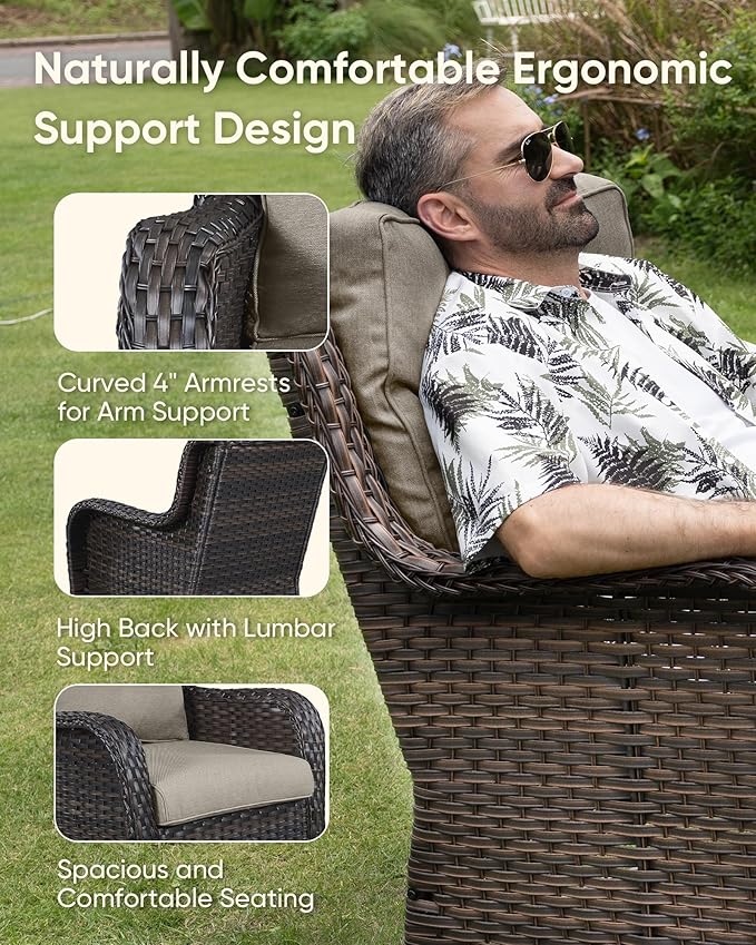 HUMMUH High Back Outdoor Swivel Rocker Patio Chairs Set of 2, with 5-Inch Thick Cushions and Side Table,All-Weather Patio Furniture for Porch,Poolside, Deck, and Yard