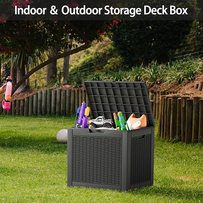 NUNU LAB 32 Gallon Resin Deck Box 2 Pack Outdoor Indoor Waterproof Storage Box for Patio Cushions, Garden Tools, Pool Accessories,Backyard Storage Bin,Black