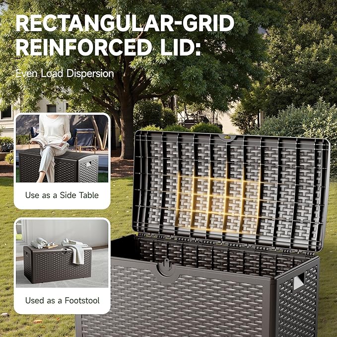 80 Gallon Resin Storage Box, All-Weather, Lockable Multi-Purpose Deck Box for Outdoor Cushions, Patio Items, and Garden Equipment, Pure Brown