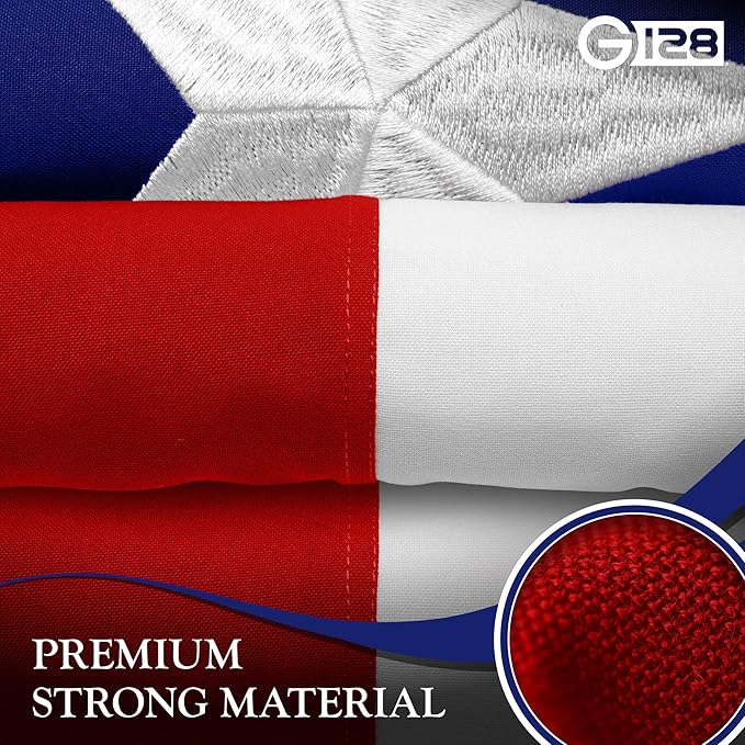 G128 Texas TX State Flag | 8x12 Ft | StormFlyer Series Embroidered 220GSM Spun Polyester | Embroidered Design, Indoor/Outdoor, Brass Grommets, Heavy Duty, All Weather