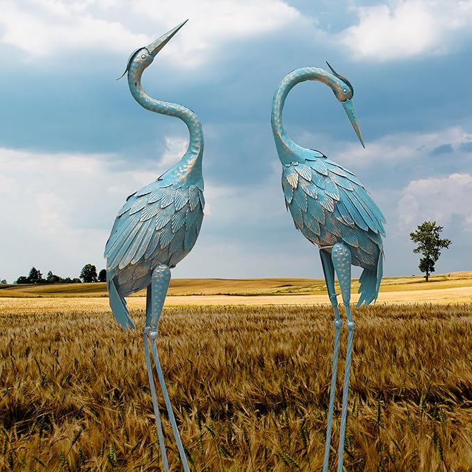 35-40 Inch Standing Garden Crane Statues for Outdoor Set of 2 Metal Birds Garden Sculptures Yard Art for Home Backyard Patio Lawn Decoration