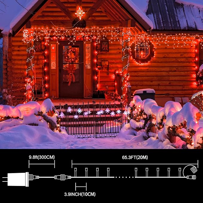 66ft Christmas Decorative Mini Lights,200 LED Transparent Wire Fairy Starry String Lights Plug in, 11 Lighting Modes, for Indoor Outdoor Xmas Tree Wedding Party Decoration (Red)