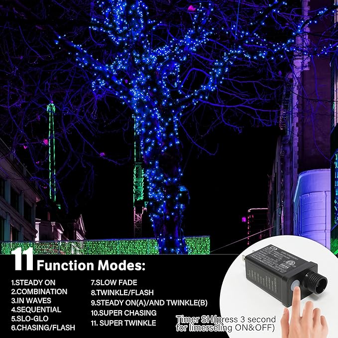 66ft Christmas Decorative Mini Lights,200 LED Transparent Wire Fairy Starry String Lights Plug in, 11 Lighting Modes, for Indoor Outdoor Xmas Tree Wedding Party Decoration (Blue)