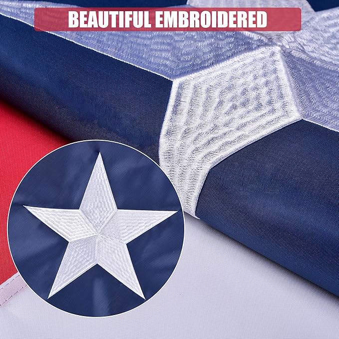 Texas State Flag 4x6 Ft Deluxe Embroidered Premium Polyester Durable TX Flag with Sewn Stripes and Brass Grommets for Indoor/Outdoor Use
