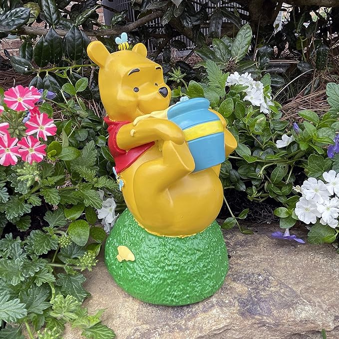 Disney Winnie The Pooh Rolling Honey Pot Everyday Outdoor Garden Statue, 7 inches Tall, Officially Licensed Disney Product