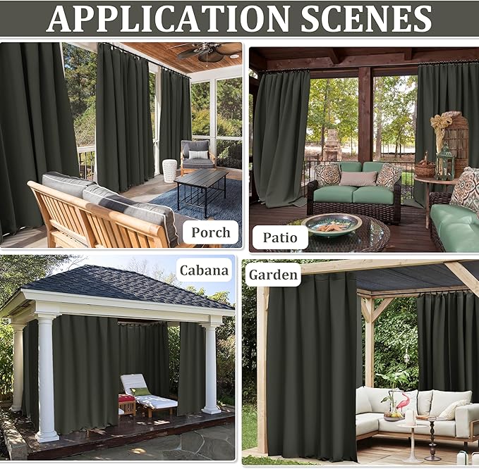 Gazebo Universal Replacement Privacy Curtain,10'×13' Gazebo Outdoor Waterproof Curtains, 4-Panels Sidewall Curtains with Double Zipper for Patio Canopy, Garden and Backyard (Curtain Only)