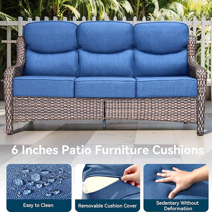Luxury High Back Outdoor Furniture with 6-Inch Thick Cushions, Patio Furniture Set with Swivel Chairs, 4 PCS Wicker Conversation Set for Porch, Balcony, Deck and Yard