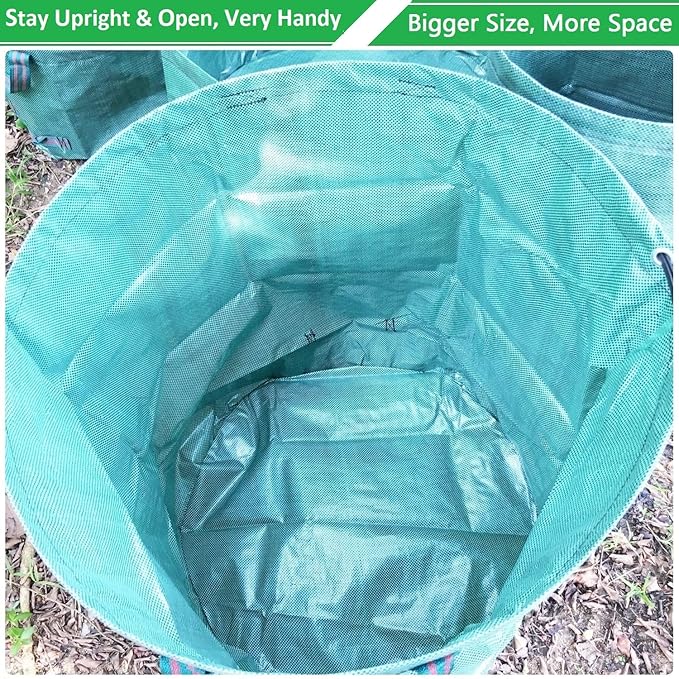 Professional 3-Pack 72 Gallons Yard Lawn Garden Bags (D26, H30 inches) with Coated Garden Gloves,Reusable Leaf Waste Bags,Patio Bags,Laundry Container,Gardening Trimmings Bag with 4 Handles