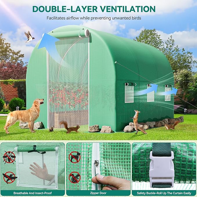 YITAHOME10'x7'x7' Greenhouses Large Walk-in Green House Heavy Duty Tunnel Green Houses Outdoor Portable Plant Gardening Upgraded Galvanized Steel Frame Zipper Doors 5 Crossbars Garden