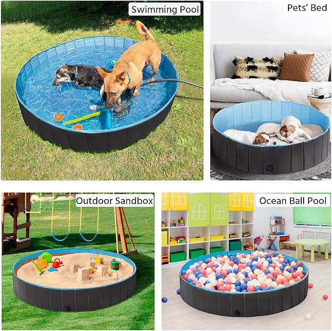 Yaheetech Foldable Dog Pool Collapsible Hard Plastic Dog Swimming Pool Portable Pet Pools Doggie Wading Pool Bath Tub for Puppy Small Medium Large Dogs, 47 x 12 Inches Black