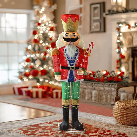 VEIKOU 5 FT Lighted Nutcracker Outdoor Christmas Decorations, Christmas Decoration Outside with 100 Lights, Holiday Outdoor Decor for Yard, Patio, Lawn