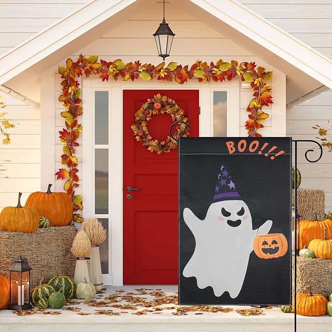 Halloween Garden Flag - Halloween Decorations Outdoor, Yard Flag for Outdoor Holiday Home Decor, Double Sided 12x18 Inch - Ghost