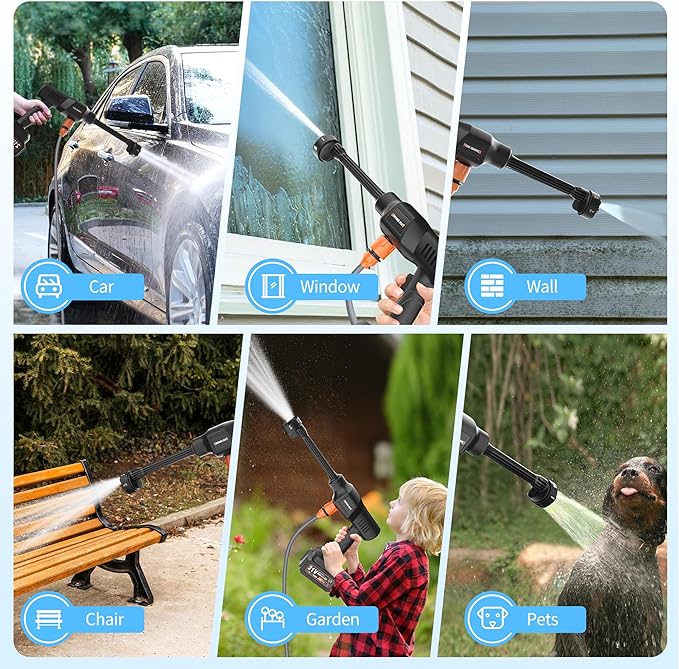 Cordless Pressure Washer 2000 PSI Portable Power Washer Kit with 6-in-1 Adjustable Spray Nozzle Dual 21V 8000mAh Batteries Foam Pot for Car Garden Patio Driveway Outdoor Cleaning
