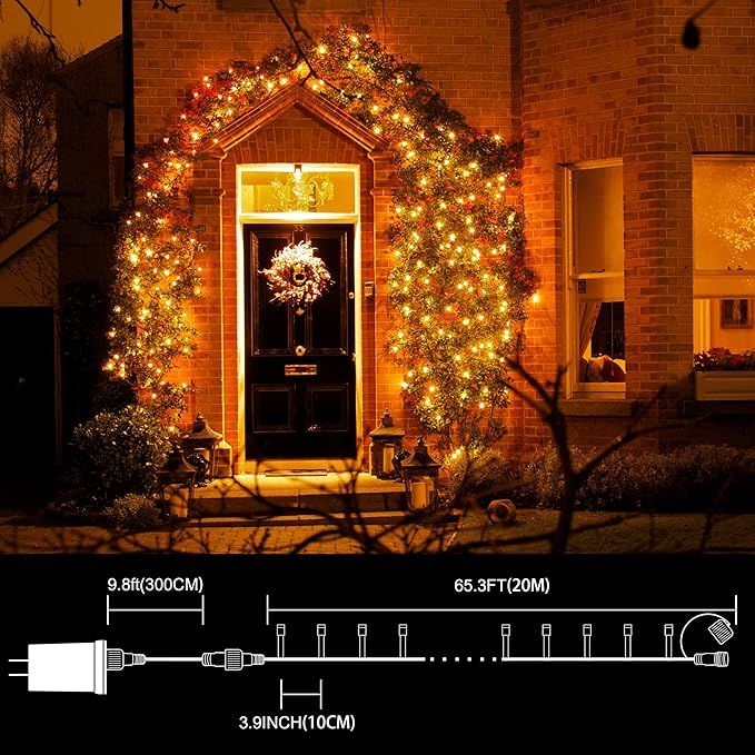 66ft Golden Christmas Decorative Mini Lights,200 LED Transparent Wire Fairy Starry String Lights Plug in,11 Lighting Modes, for Indoor Outdoor Xmas Tree Wedding Party Decoration (Yellow)