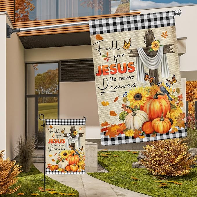 FLAGWIX Christian Fall Garden Flag - Garden Flags for Outside 11.5" x 17.5" - Christian Gifts for Women Faith, Fall Decorations for Home, Thanksgiving Decorations for Home Decor
