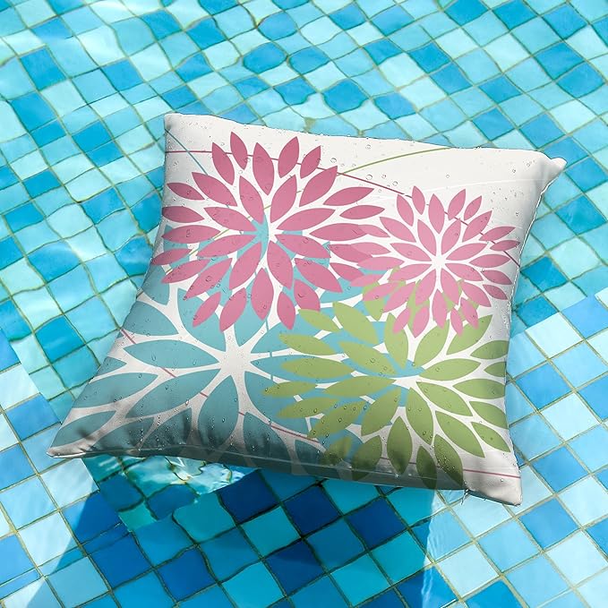 DFXSZ Outdoor Throw Pillow Covers 18x18 Inch Set of 2 Waterproof Spring Summer Geometric Elegant Pink Blue Green Outdoor Easter Pillow Covers for Patio Funiture Garden Couch 168B18