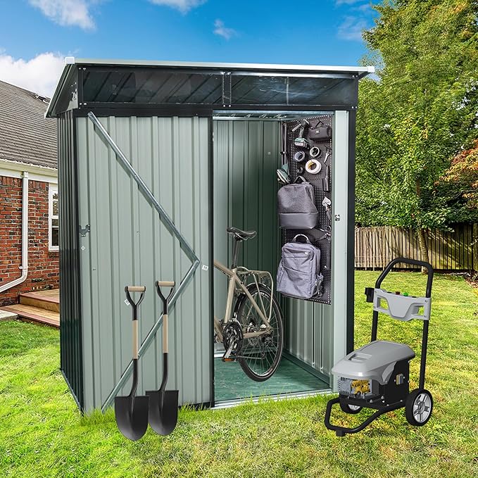 5X3 FT Outdoor Storage Shed, Waterproof Metal Garden Sheds with Lockable Door, Steel Tool Storage Buildings Shed & Outdoor Storage House for Garden, Backyard, Patio, Lawn, Trash Cans(Black)