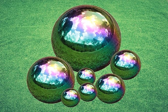 Kesywale Decorative Gazing Ball Set, 7PCS 50-150 mm Gazing Globe Mirror Ball Garden Spheres Centerpiece Balls for Home Outdoor Decor Ornament (Rainbow)