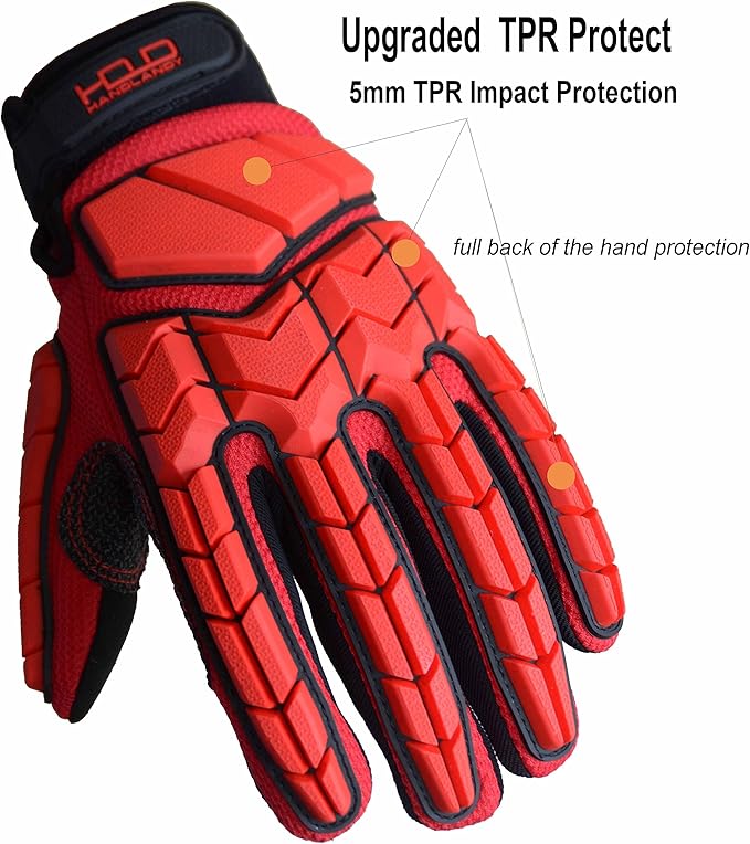 HANDLANDY Anti Vibration Gloves, SBR Padding, TPR Protector, Mechanic Work Gloves (Large, Black)