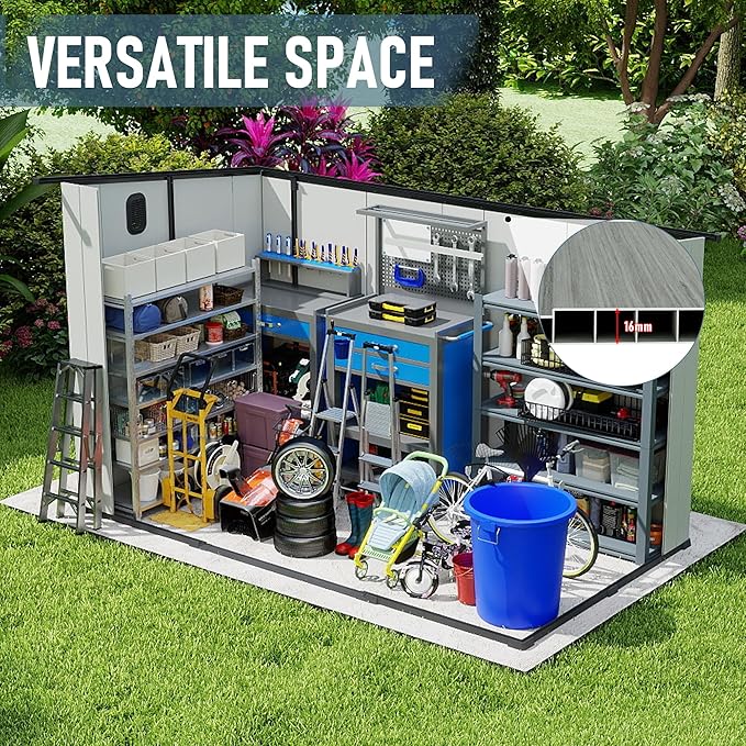 Domi 6.2x11FT Outdoor Resin Storage Shed, All-Weather Double-Wall Storage Building with Sloping Roof for Backyard, Garden, Lawn Tools, Mower, Bike & Pool Equipment, Lockable Doors, Ventilated Roof