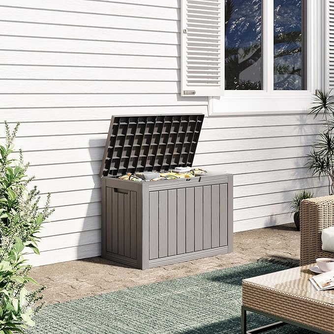 45 Gallon Outdoor Storage Box, Resin Deck Boxes Outdoor Waterproof For Patio Furniture, Garden Tools, Pool Supplies, Durable And UV Resistant, Lockabl