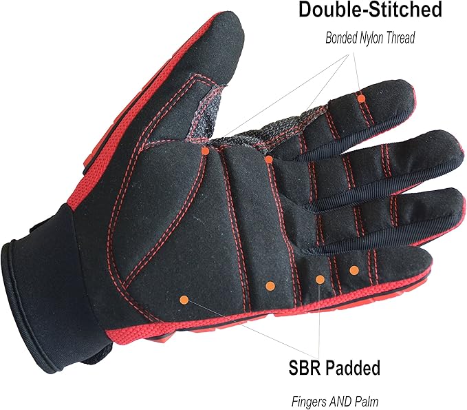 HANDLANDY Anti Vibration Gloves, SBR Padding, TPR Protector, Mechanic Work Gloves (Large, Black)