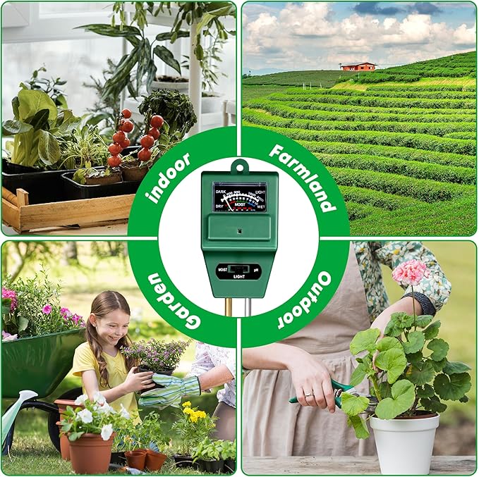 iPower 3-in-1 Plant Moisture/Light/PH Meter, Soil Test Kit for Gardening, Farming, Indoor & Outdoor Use