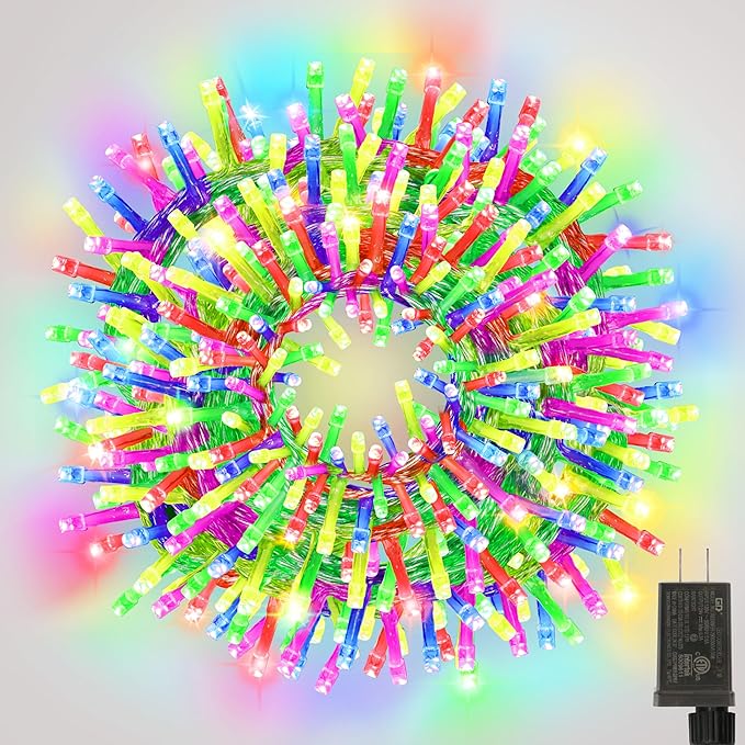 Colorful String Lights, 66 ft 200 LED Pastel Easter Lights 11 Modes Plug in,transparant Wire Twinkle Fairy Lights for Spring Bedroom(Lighted up in Pink Red Yellow Blue Green Color)