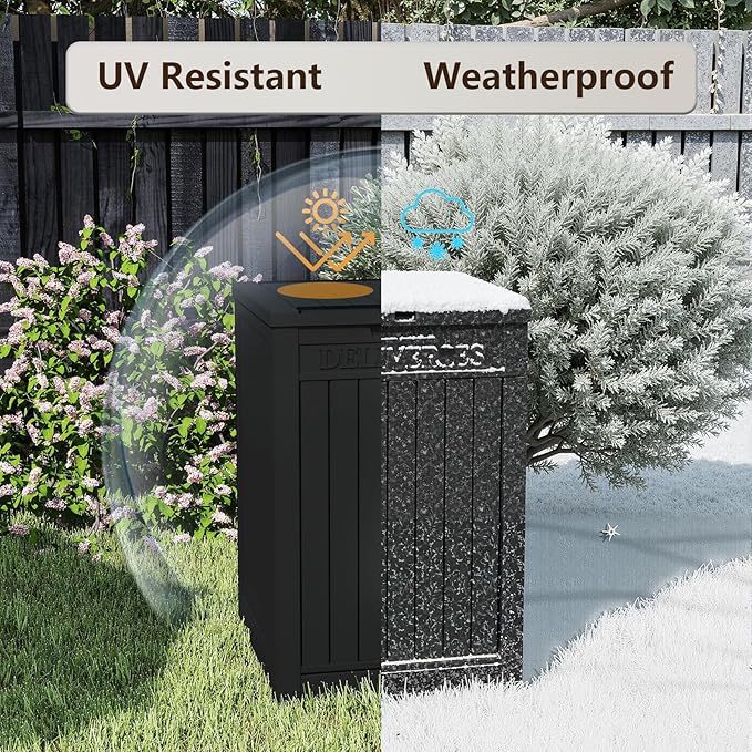 48 Gallon Large Package Delivery Box,Storage Box with Lockable Secure,Double-Wall Resin Outdoor Package Delivery and Waterproof Deck Box for Porch, Curbside (Black)