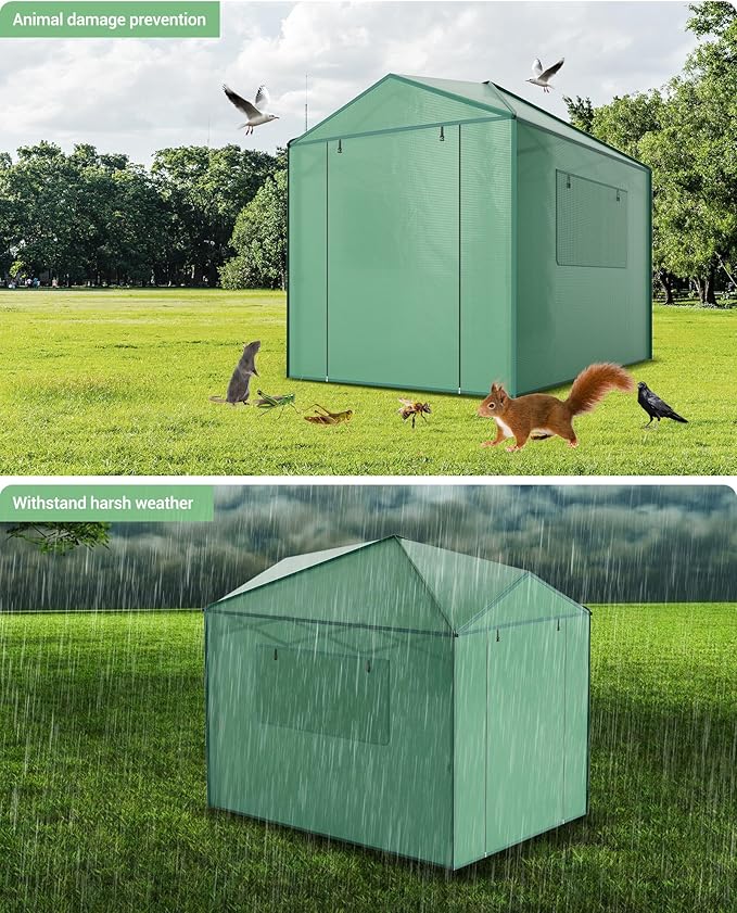 GarveeLife 6X8FT Portable Greenhouse for Outdoor, Walk-in Instant Pop-Up Greenhouse for Gardening Plant, Zipper Roll Up Door & Mesh Window, Double Frame, PE Cover Grow Tent for Winter, Green