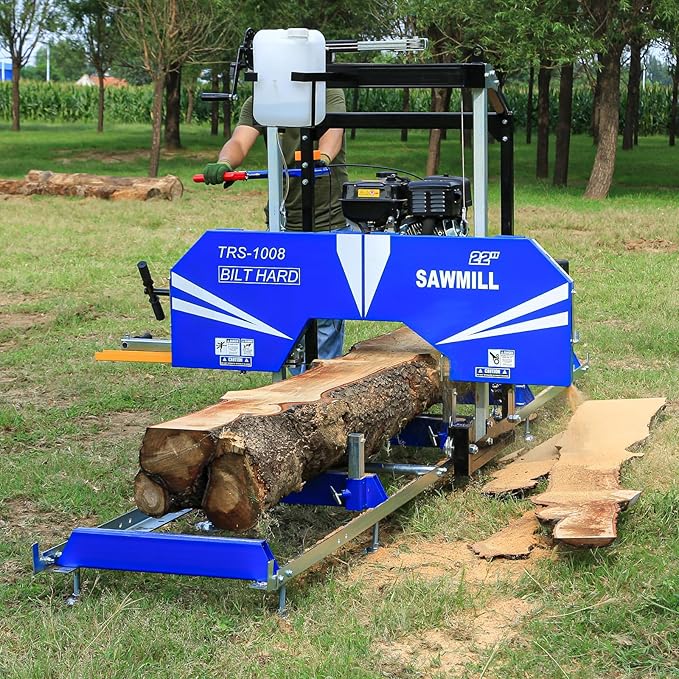 BILT HARD 22" Portable Sawmill with 270cc 9HP 4-Stroke Gas Engine, 20'' Board Width, 13' Track Length, Cuts Logs Up to 22" Dia x 129" L
