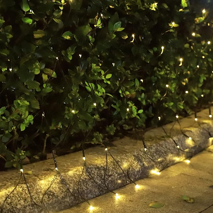 Solar Net Lights Outdoor Mesh Lights Christmas Decorations, 200LED String Tree Wrap Waterproof 19 Modes for Bushes, Fence,Garden, Shrubs,Trunk, Halloween,Xmas Decor (Warm White, 9.8ftx6.6ft)