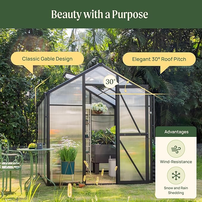 Vego Garden Junior Victorian Greenhouse 6.5 ft – Durable Aluminum Frame with Polycarbonate Panels – All-Season Greenhouse for Backyard or Patio