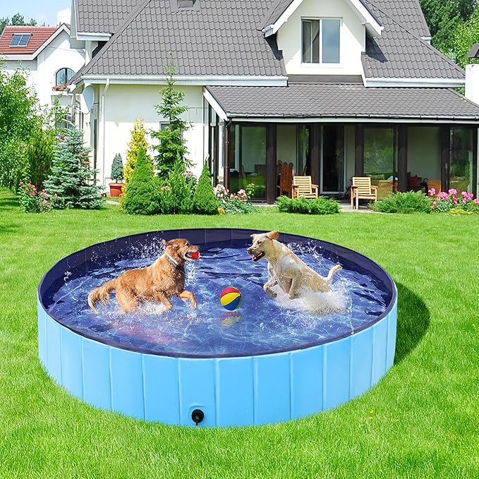 Yaheetech Foldable Dog Pool Collapsible Hard Plastic Dog Swimming Pool Portable Pet Pools Doggie Wading Pool Bath Tub for Puppy Small Medium Large Dogs, 63 x 12 Inches Blue