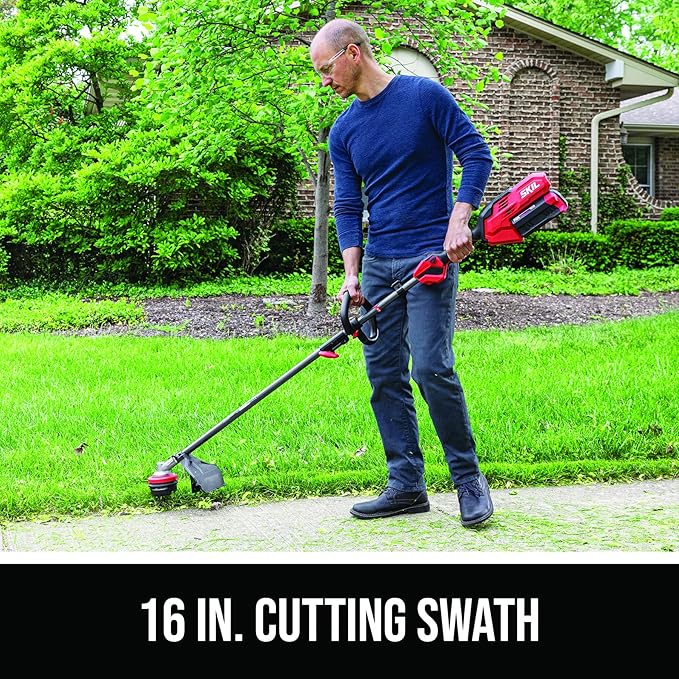 SKIL PWR CORE 40 Brushless 40V 16'' Multi-Head String Trimmer Kit Including Power Head, String Trimmer Attachment, 4.0Ah Battery and Charger- PLT1500C-10