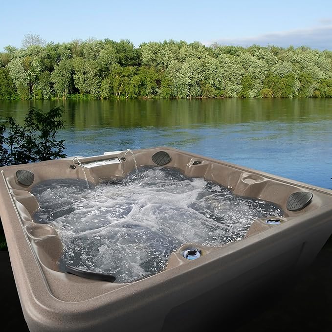 Palm Beach Outdoor Hot Tub, 6-7 Person 30-Jet, 82-Port Bench Spa with Ice Bucket by Aqualife by Strong Spas