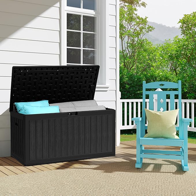 YITAHOME 90 Gallon Large Deck Box with Side Handles, Outdoor Double-Wall Storage for Patio Furniture Cushions, Garden Pool Accessories, Waterproof & Lockable
