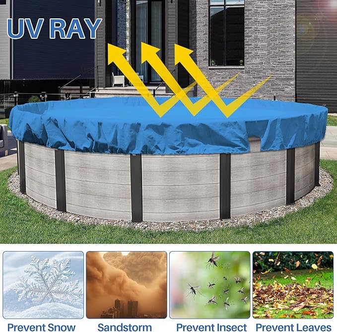 ECOOPTS Round Pool Cover for Above Ground Pools, Swimming Pool Cover Protector Winter Safety Cover (10 ft, Blue)