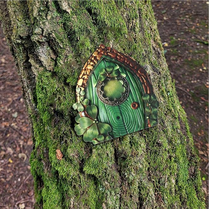 Miniature Fairy Door, Wooden Gnome Door for Trees Wall, Fairy Garden Outdoor Decor Accessories