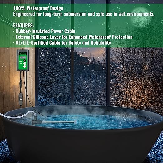 3000W 240V Fully Submersible Water Heater for Bathtub & Inflatable Pool – Portable Immersion Electric Heater with GFCI & Thermostat for Baptistry, Bucket, Above Ground Pool and Hot Tub
