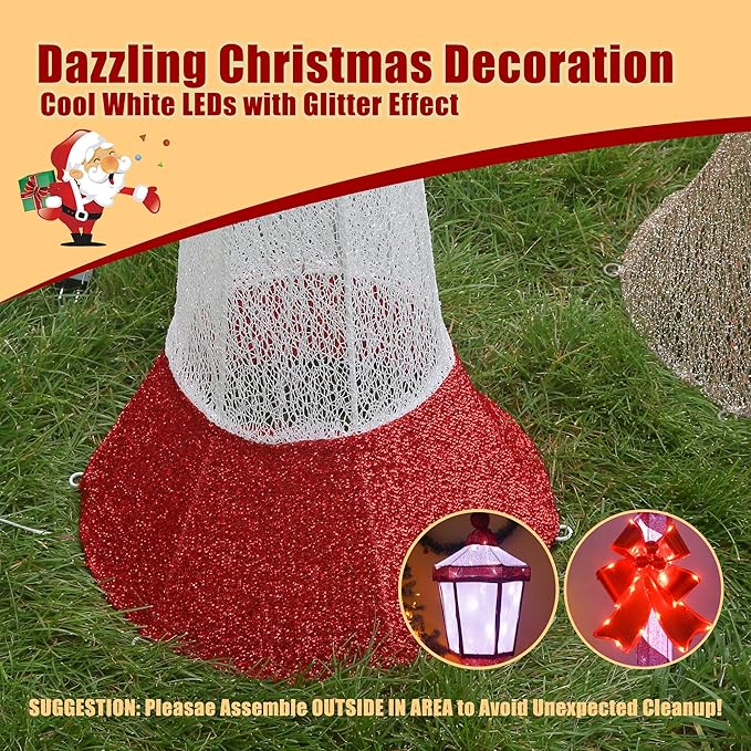 60-Inch Outdoor Christmas Decorations Outdoor Lighted Lamp Post 3D Lamppost LED Lighted Post Christmas Decoration with 128 LED Lights & Bow Holiday Decorations for Yard, Porch, Patio