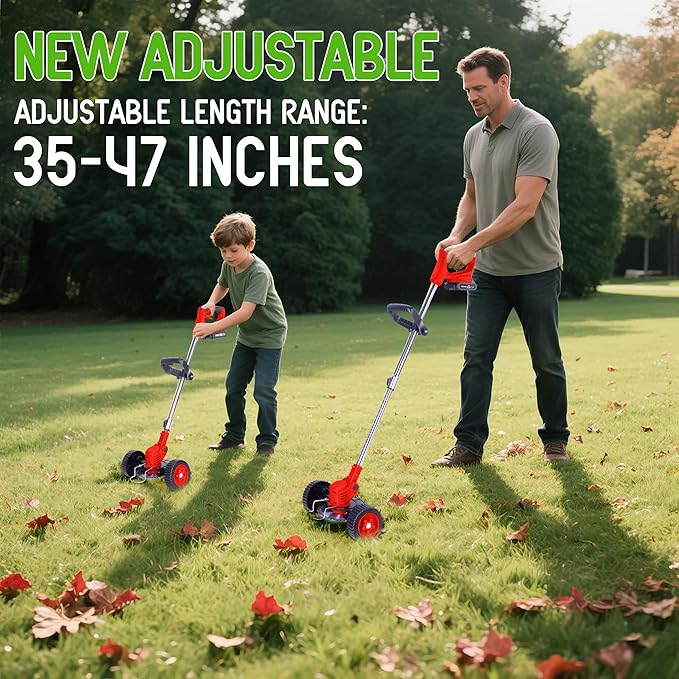 Weed Wacker Cordless Adjustable Weed Eaters 3 in 1 Electric String Trimmer Lawn with Two Battery with Charger Comes with Multiple Blades for Yard,Green,Garden(Red)