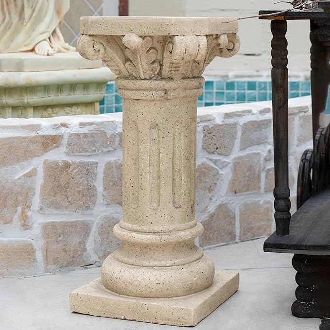 Decorative Roman Column Pedestal Column Plant Stand, Vintage European Style Classical Garden Pillar, Indoor Outdoor Decor, Pedestal Columns Plants Standing for Entryway Garden Yard Home (Sand/26.25"H)