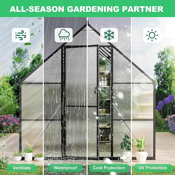 8 ft x14 ft Aluminum-Framed Polycarbonate Greenhouse, Heavy Duty Polycarbonate Greenhouse with Quick Setup Structure and Roof Vent, Large Enhanced Aluminum Green House Kit for Outdoors