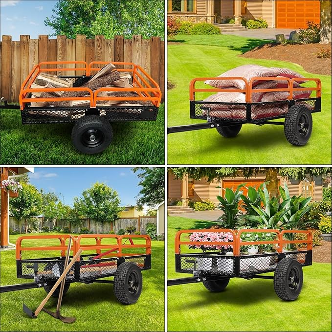 Heavy Duty Steel Dump Cart,1500 Lbs Utility Garden Cart with Wheels,15 Cubic Feet Garden Utility Trailer with Removable Sides,Hand Pull or Foot Pedal Dump Cart for Atvs, Utvs Lawn Garden Tractors