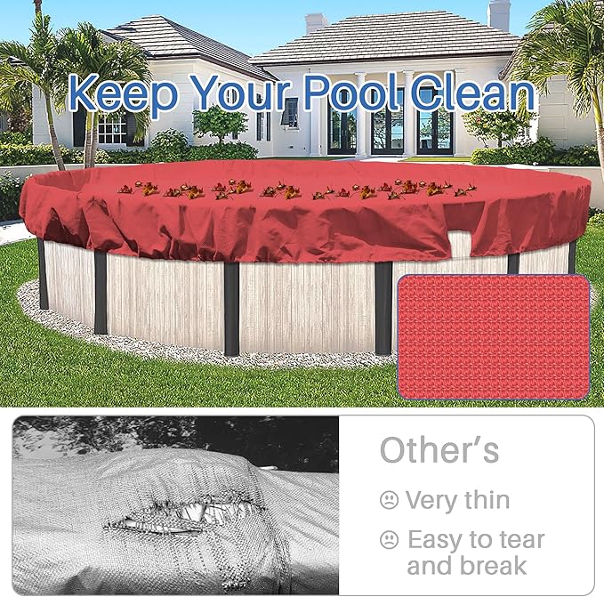 ECOOPTS 6 ft Round Pool Cover for Above Ground Pools, Swimming Pool Cover Protector Winter Safety Cover (Red)