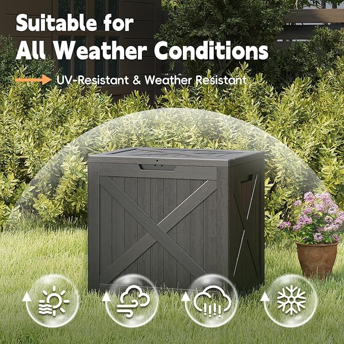Outdoor Storage Box,Deck Box Waterproof, Resin Patio Storage Bin for Package Delivery, Patio Furniture Cushion, Garden Tools, Pool Accessories, Weatherproof