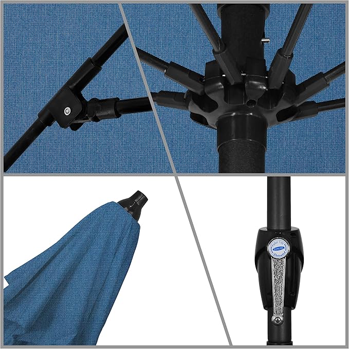 California Umbrella 9' Round Sunbrella Aluminum Outdoor Deck, Pool or Patio Umbrella, Crank Lift, Auto Tilt, Bronze Pole, Regatta