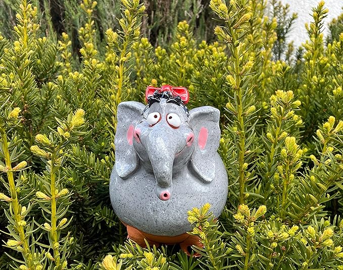 Ceramic Garden Decor - Elephant Lawn Stake - Outdoor Statue - Perfect, Unique Gifts for Gardeners Woman, Men, Yard Gifts - Handmade, Frostproof